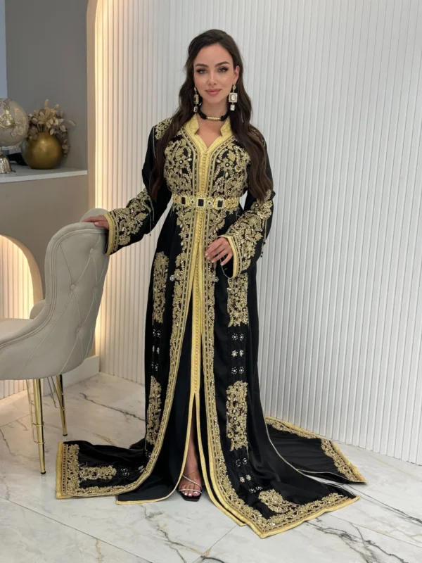 Black Velvet Embroidered Kaftan Handmade
