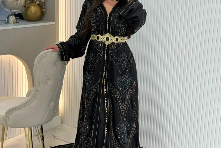 Luxurious Black Velvet Kaftan Fully Hand Made Embroided