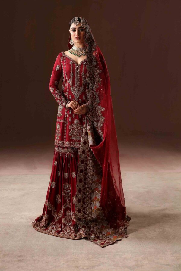 Red Bridal Gharara with Gold Zardozi Handwork