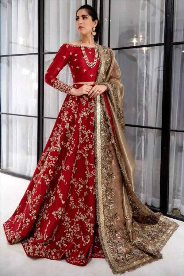 Luxurious Deep Red Lehenga Choli with Raw Silk