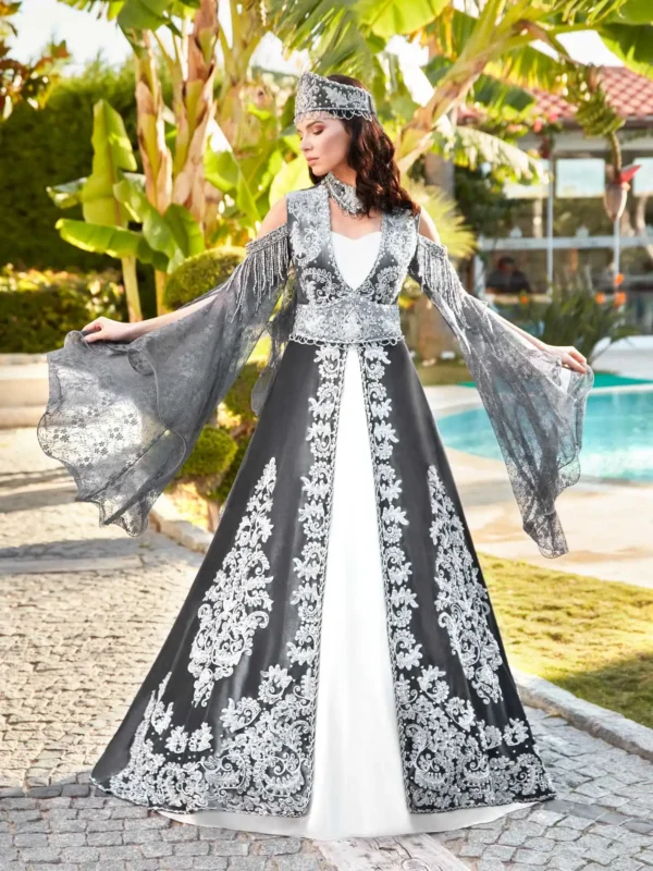Embroidered Grey Bridal Kaftan