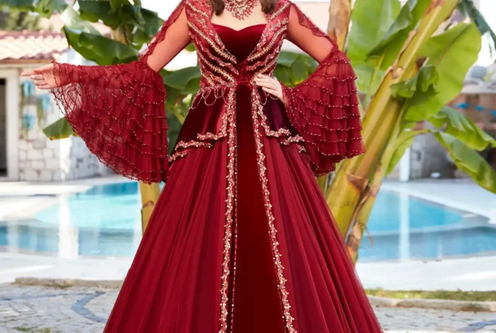 Red Turkish Gown with Frill Sleeves