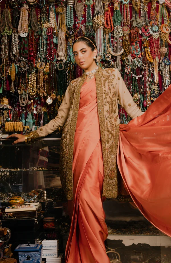 “Silk saree paired with Organza Jacket”