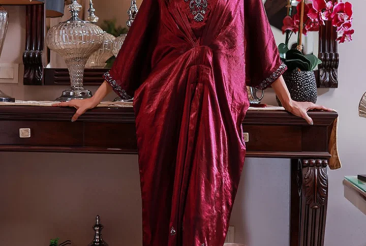 Elegant Silk Kaftan with Hand Embroidery for weddings and special occasions