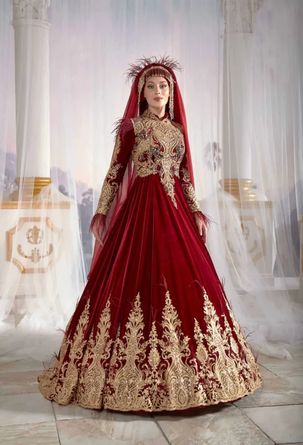 Turkish Red Embroidered Caftan Set