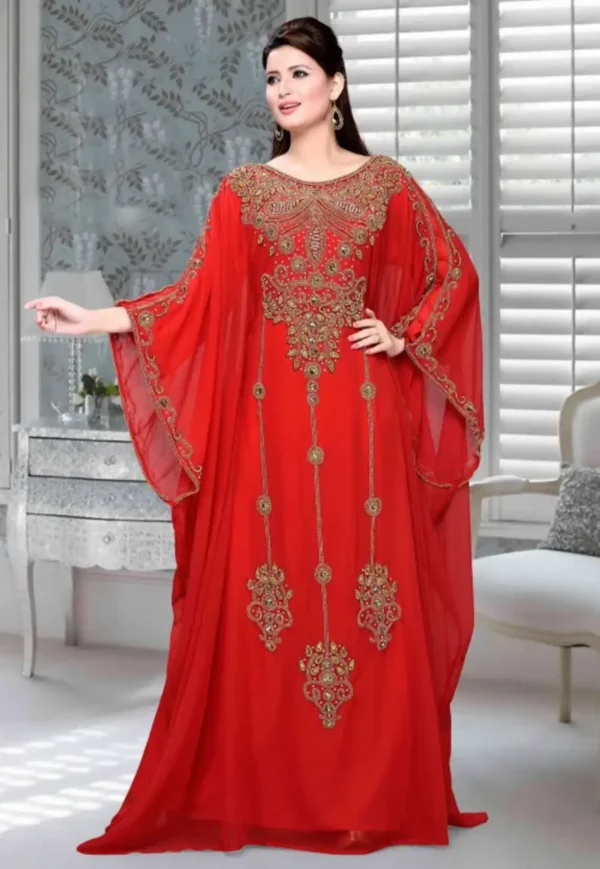 Red Hand Embroidered Farasha Kaftan