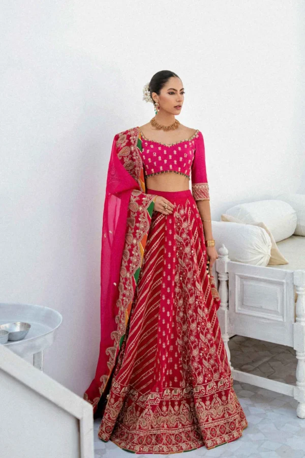Pink Raw Silk Choli Lehenga with Zardozi Work