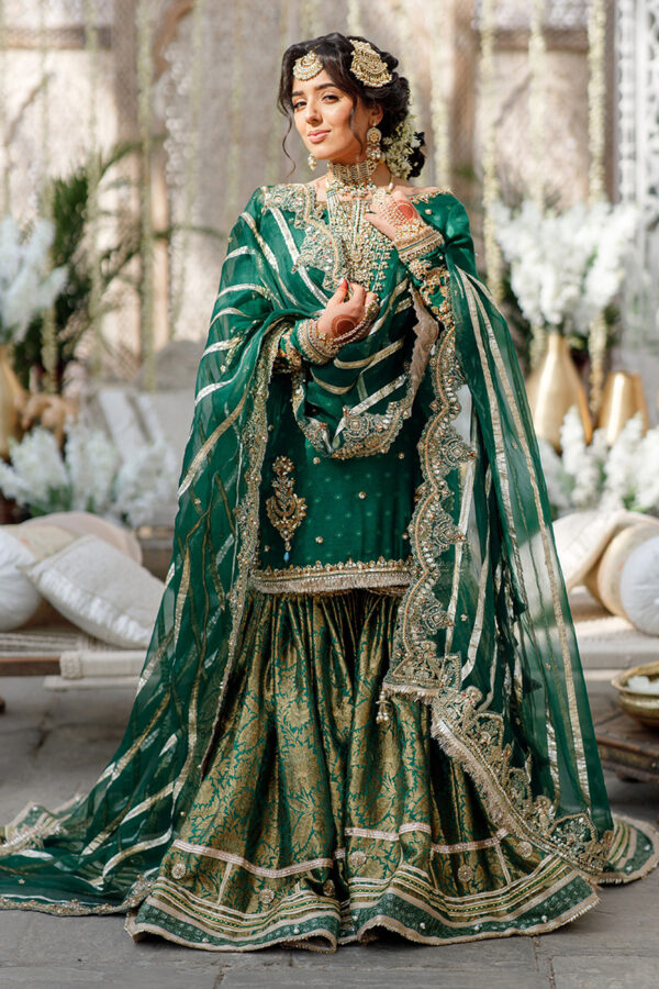 Emerald Green Bridal Gharara with Hand Embroidery