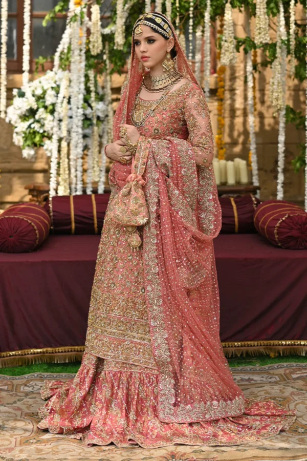 Pink Bridal Lehenga Handcrafted Net Shirt