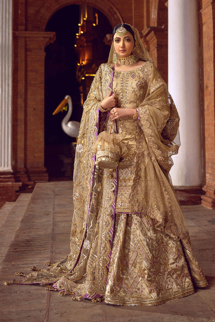 Elegant Pakistani bridal lehengas with muted tones and delicate handwork.