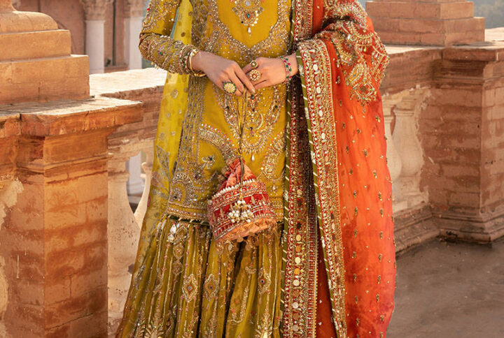 Farshi gharara with tilla and resham embroidery