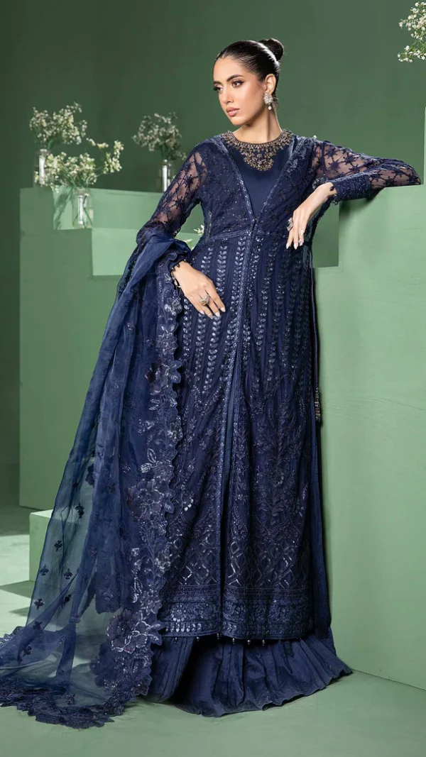 hand-embellished blue net shirt