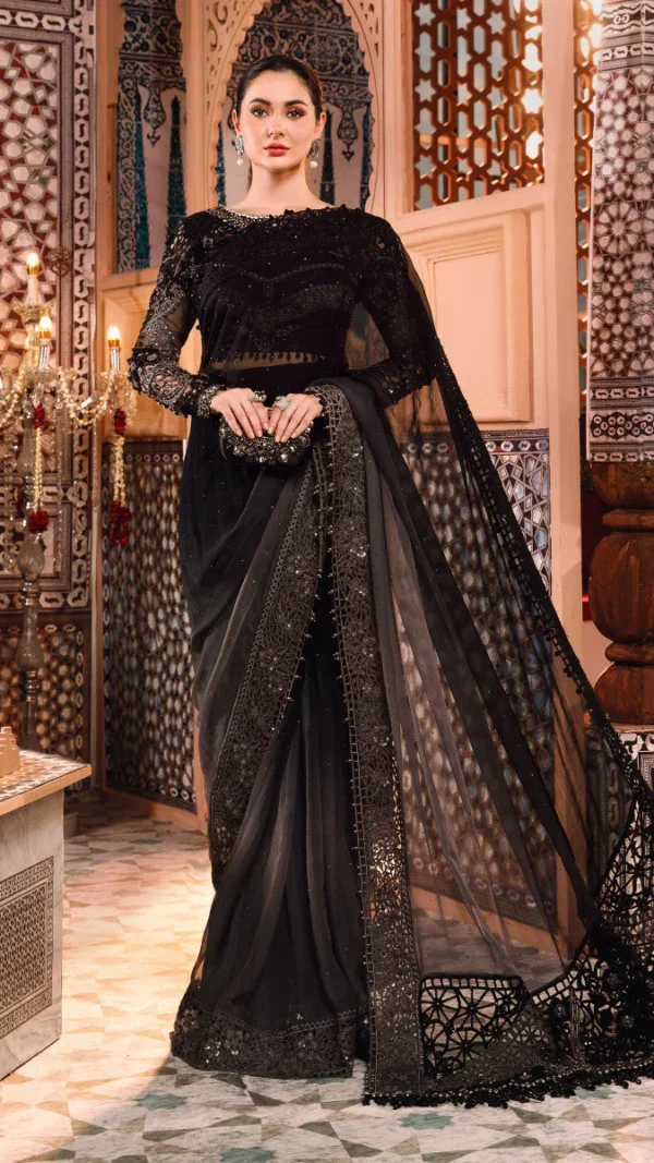 "Embroidered Organza Blouse with Shaded Chiffon Saree"