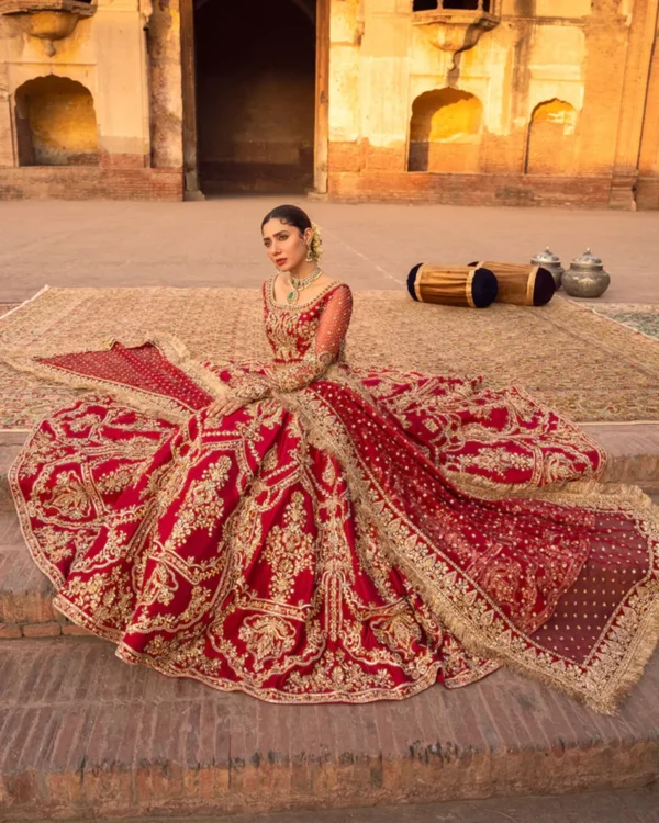 Red Raw Silk Lehenga  Mughal Inspired Zardozi
