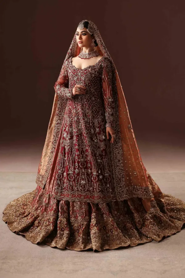 Red Bridal Lehenga Handmade Mukesh, Zardozi, and Resham Work