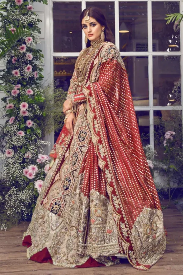 Ruby Red Bridal Dress Fully Embellished Net Ensemble