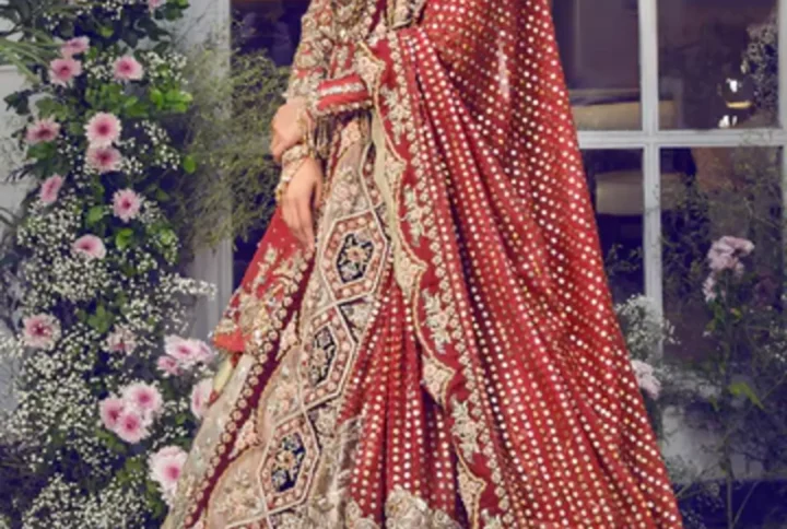 Ruby Red Bridal Dress with intricate gotta and zardozi work.
