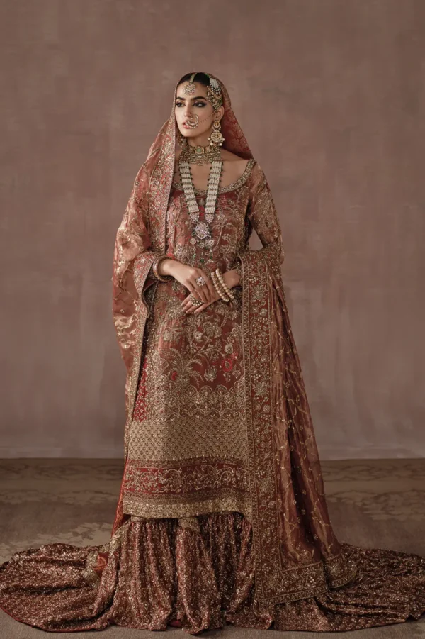 Deep Red Bridal Dress Traditional Zardozi and Farshi Gharara