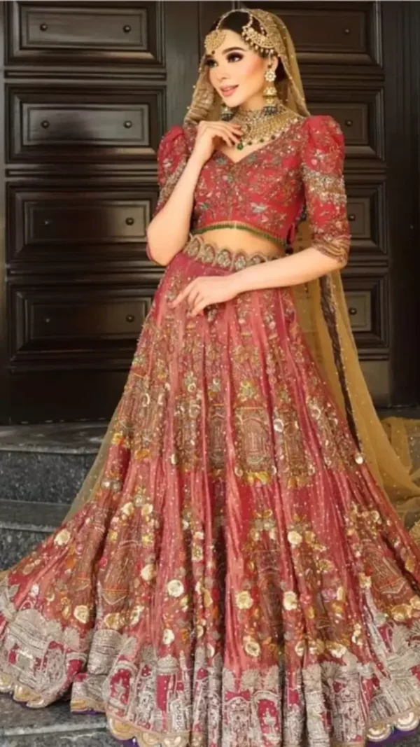 Bridal Rawsilk Ensemble with Organza Dupatta