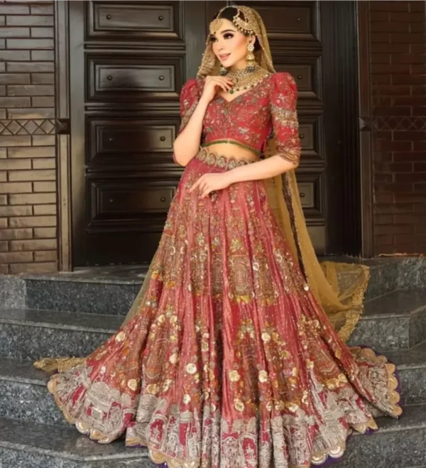 Elegant Bridal Rawsilk Ensemble with Organza Dupatta