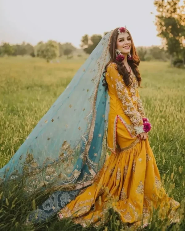 Mustard Yellow Bridal Gharara Handcrafted