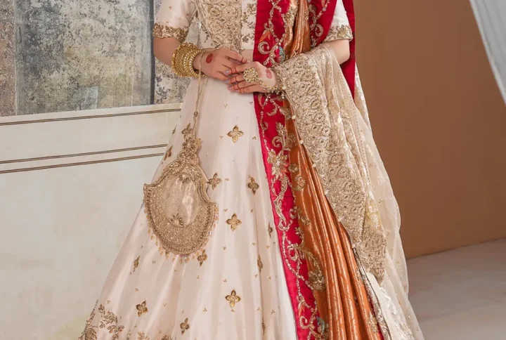 Ivory bridal lehenga with gold accents
